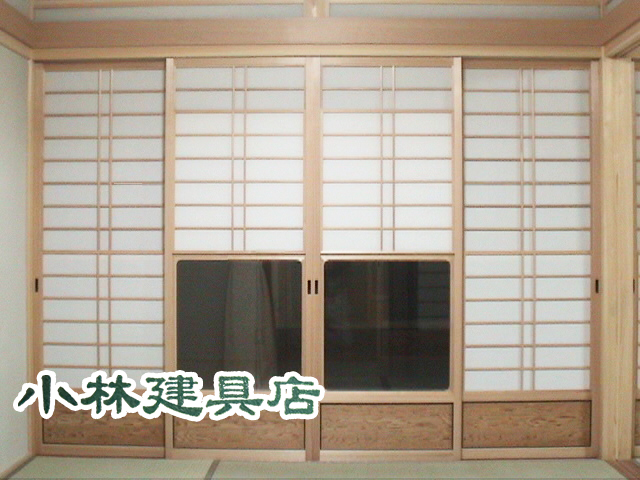 スリアゲ障子（横繁、腰付、四分一、吉野杉）