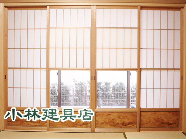 スリアゲ障子（立柳、腰付、四分一、吉野杉）